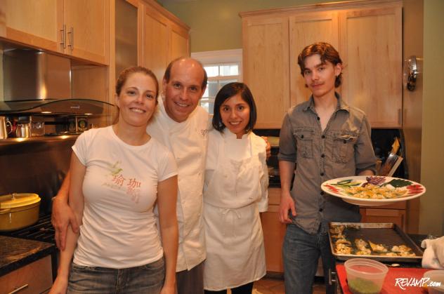Chef Todd Gray (second from left) with his makeshift kitchen staff (inside his actual home kitchen) made sure no one left hungry on Saturday.